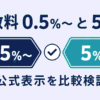 えんナビの公式表示に見られる手数料「0.5%〜」と「5%〜」という2つの数字を並べ、公式情報を比較検証していることを示すイラスト